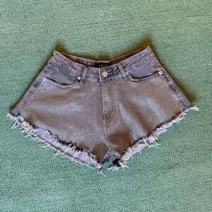 AKIRA Gray Studded Cutoff Denim Shorts